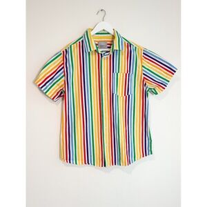 Trinity Collective Mens Striped Rainbow Button Down Shirt, Size L